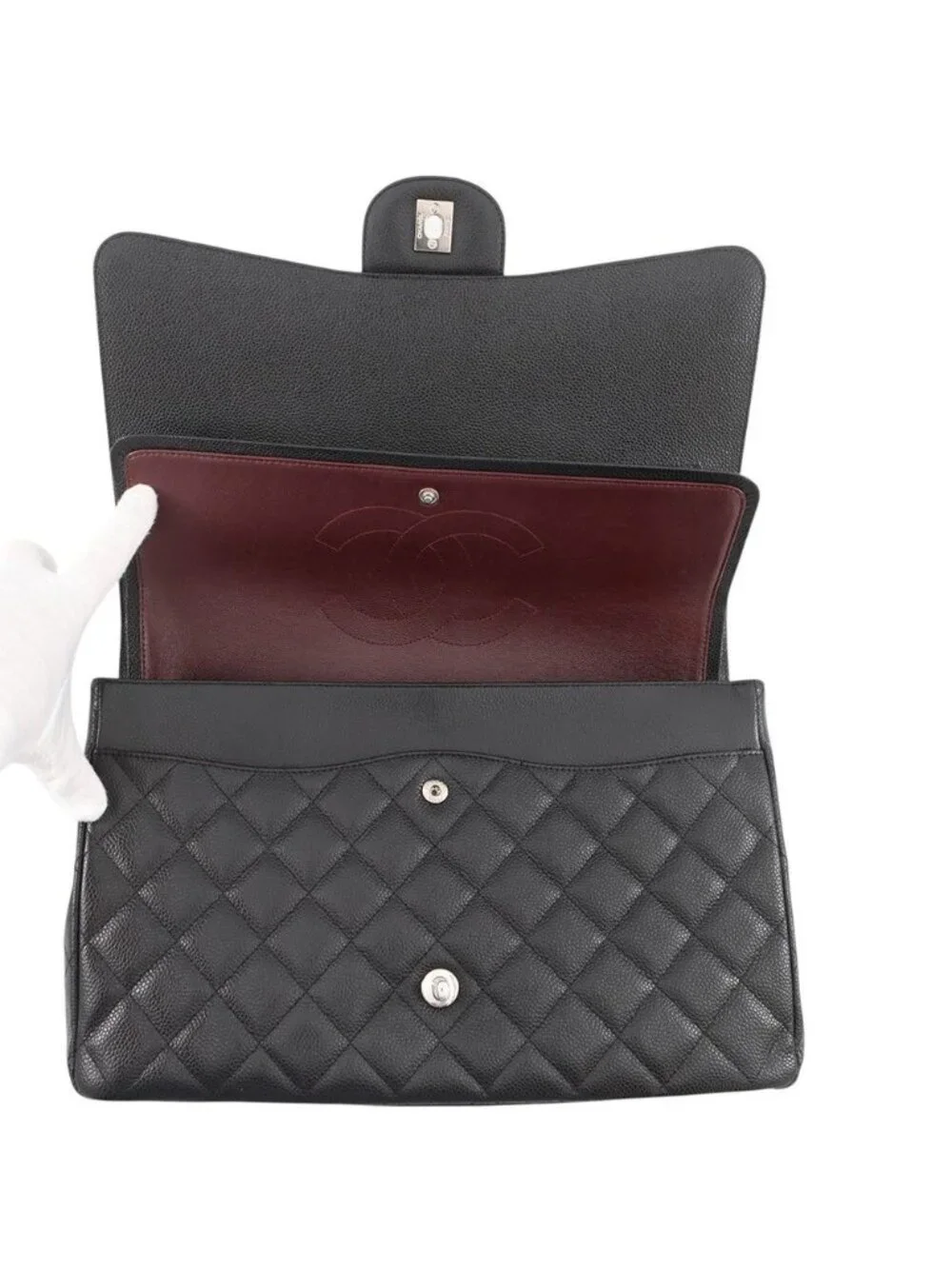 Chanel Chain Shoulder Bag Quilted 34 CC Logo Maxi Double Flap Caviar Leather
